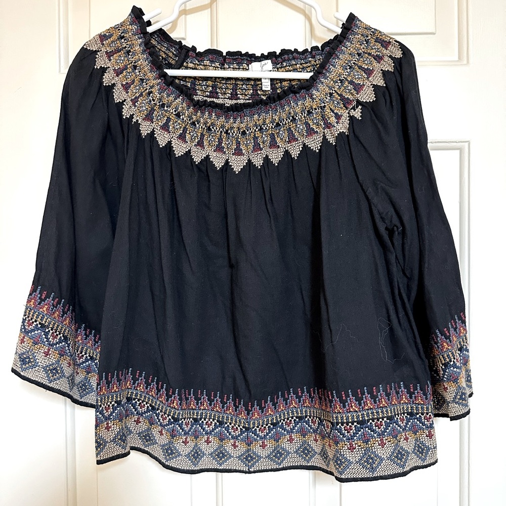 Joie Embroidered Cotton Top Blouse